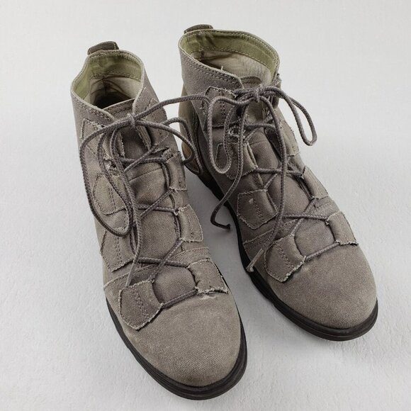 Sorel Major Carly Lace Up Boot Womens 8.5 Beige Canvas Ankle Military Combat - Picture 2 of 10